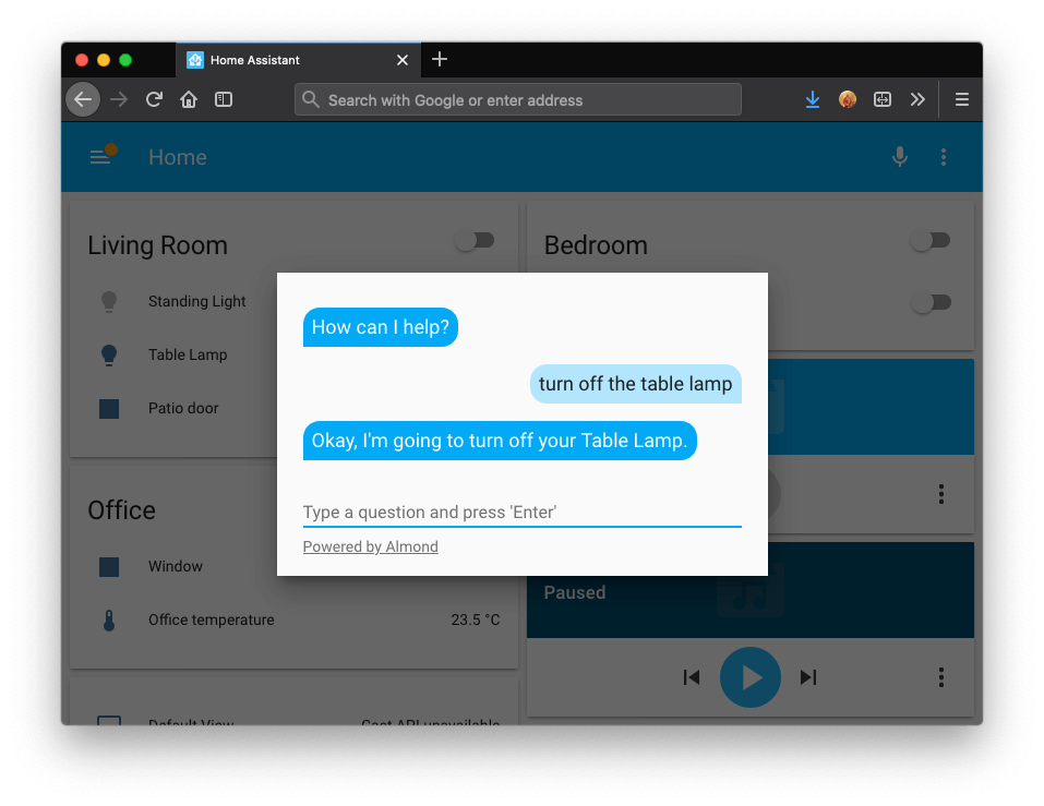 Screenshot showing Almond integration in KS Assistant.