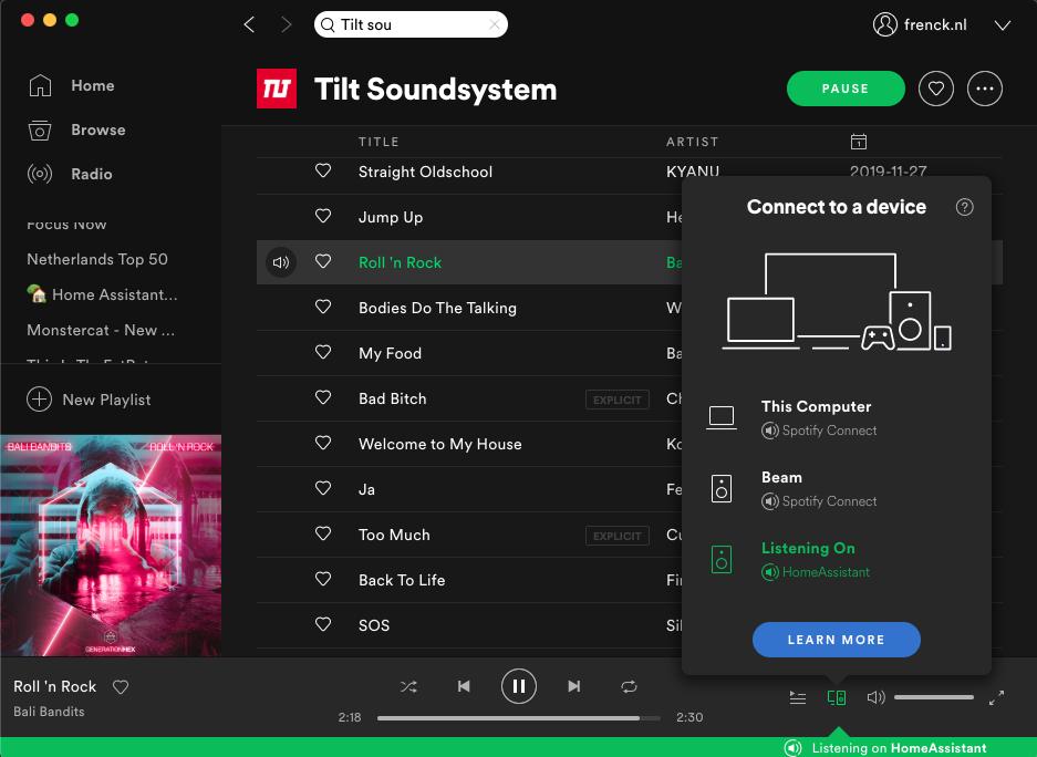 Screenshot of Spotify connected to KS Assistant as audio output.