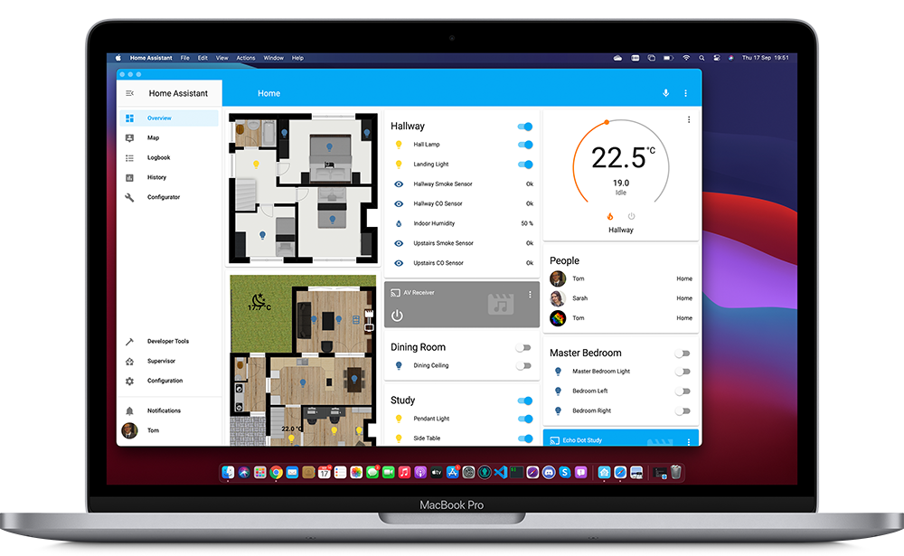 Rendered image of the KS Assistant Lovelace interface running windowed on a 16-inch Mac Book Pro