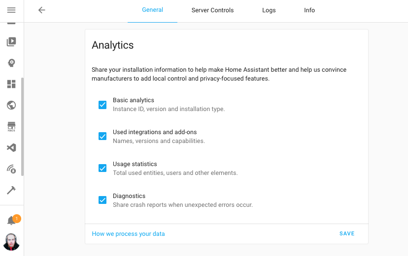 Screenshot of the KS Assistant Analytics options