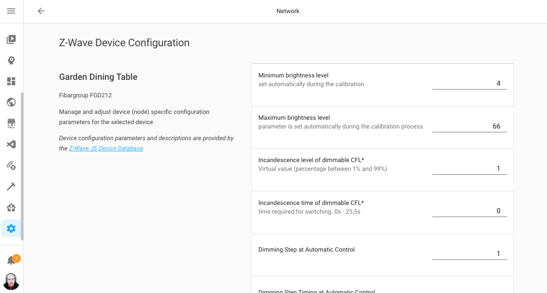 Screenshot of configuring a Z-Wave device from within KS Assistant
