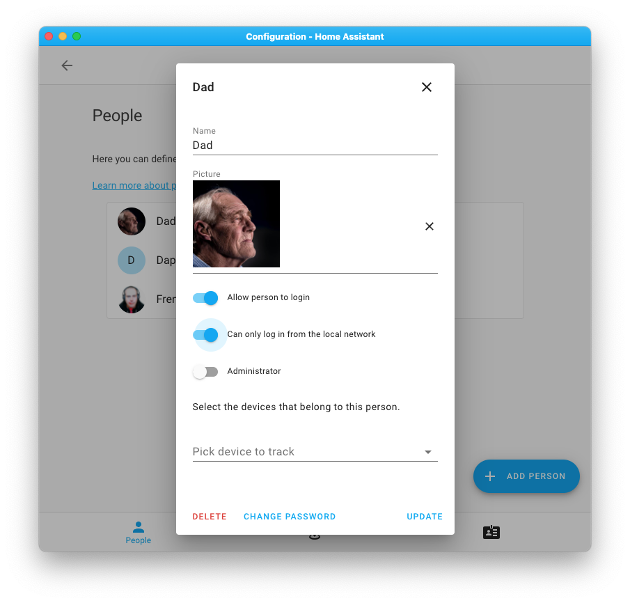 Screenshot of user configuration in KS Assistant with local only enabled.