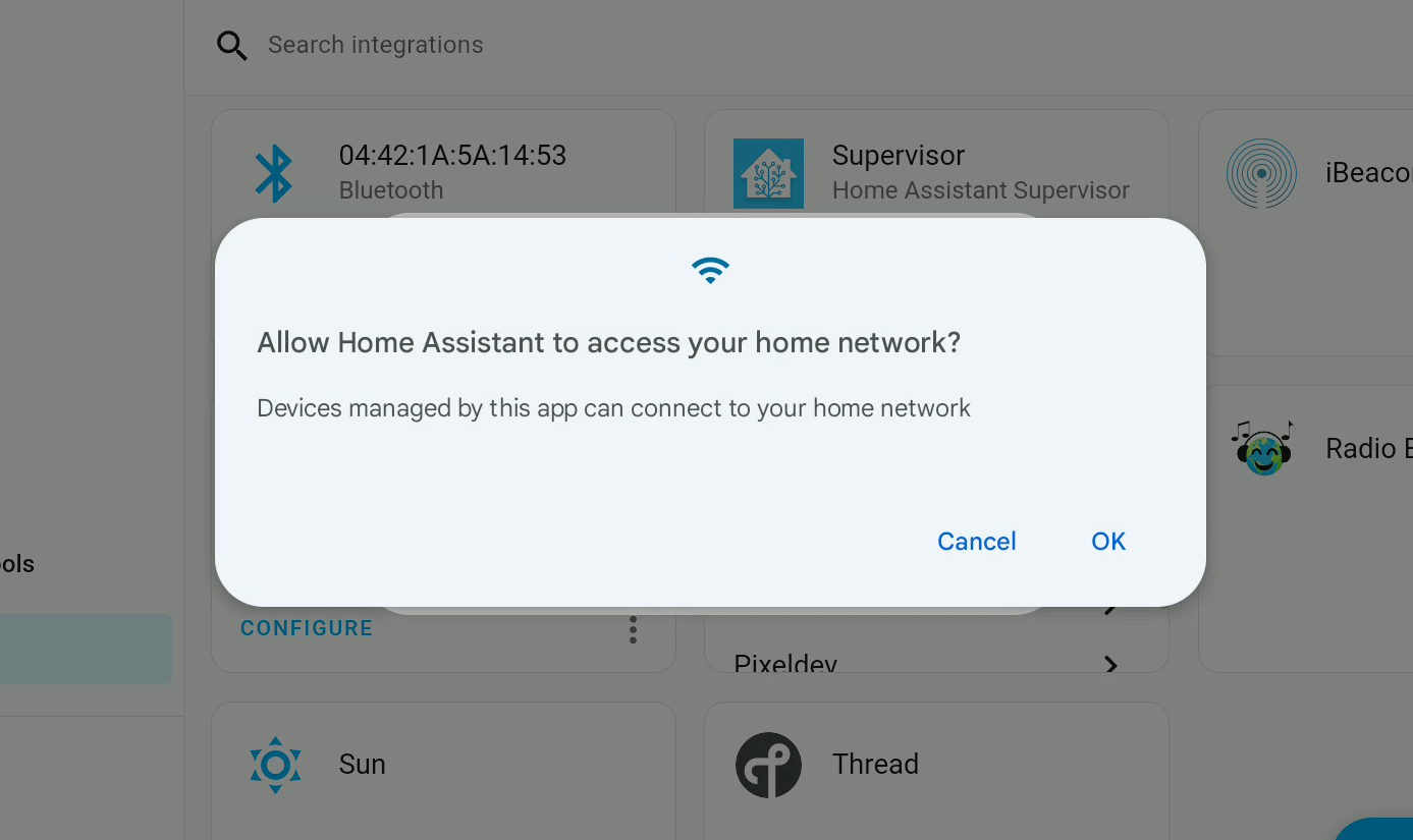 Screenshot of a Google prompt if KS Assistant can access network credentials.