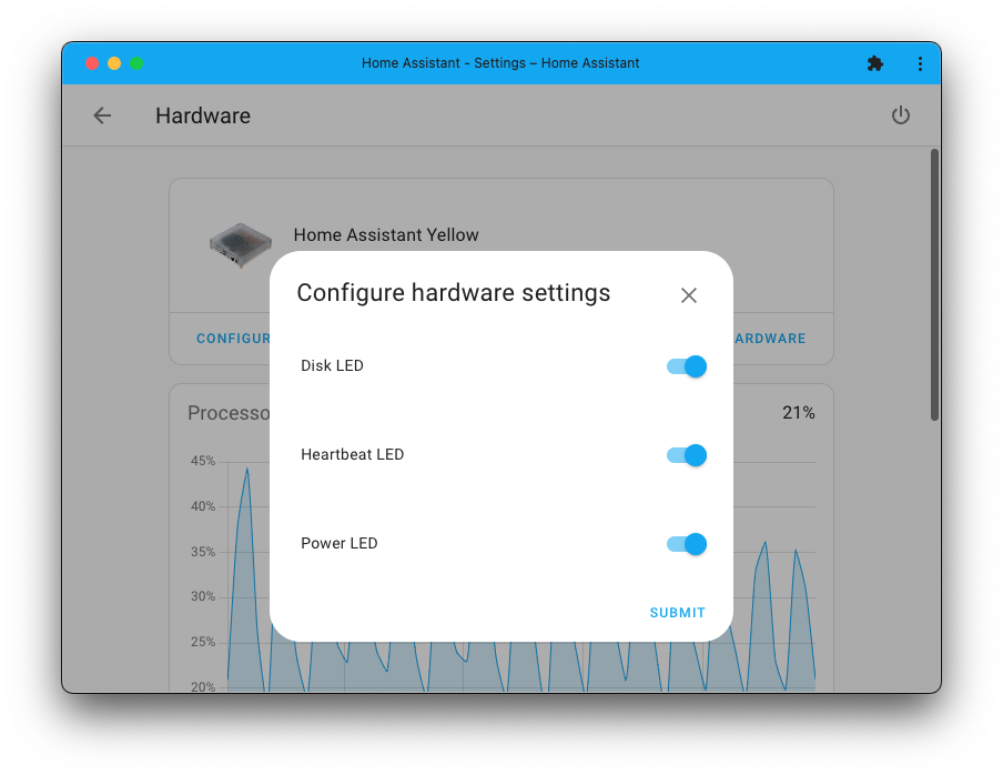 Screenshot that show the new LED settings for the KS Assistant Yellow.