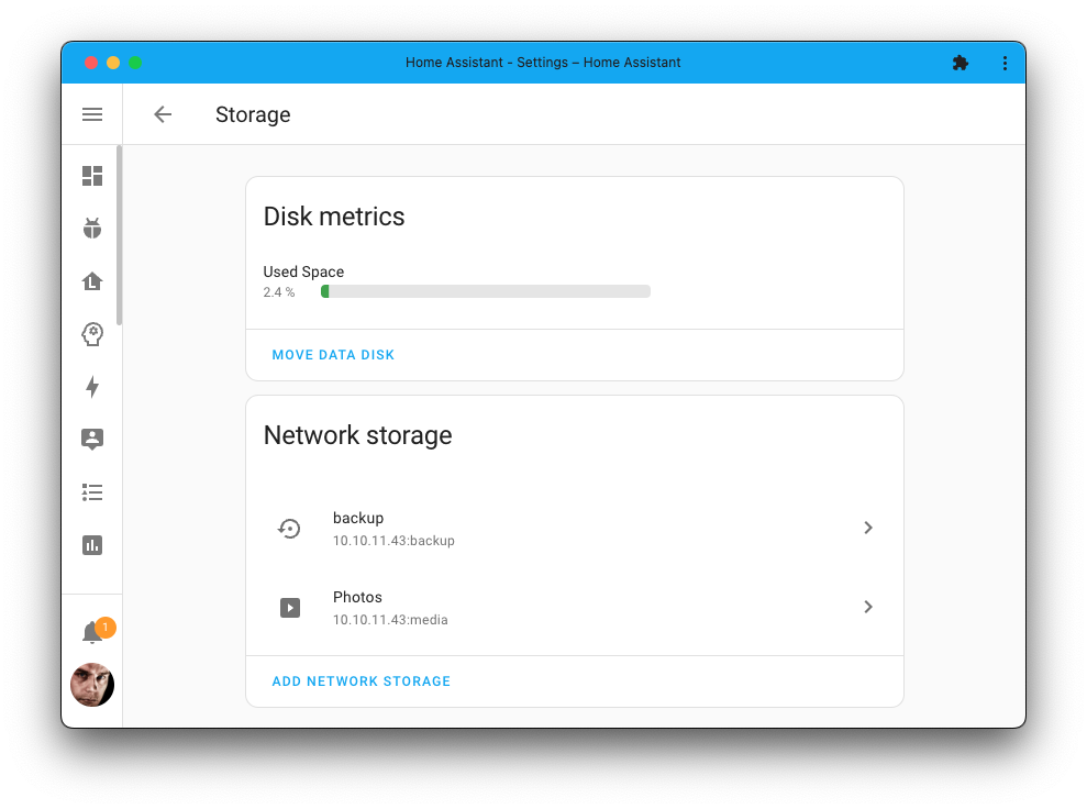 Screenshot showing two external network storages attached to KS Assistant.
