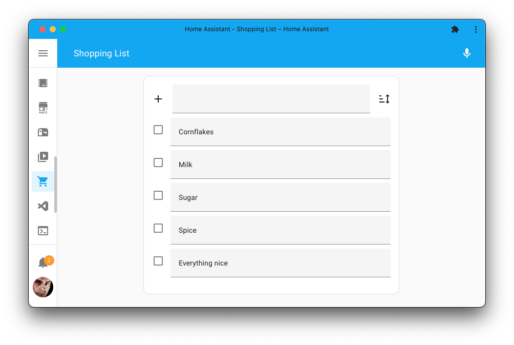 Screenshot showing the shopping list integration in KS Assistant.