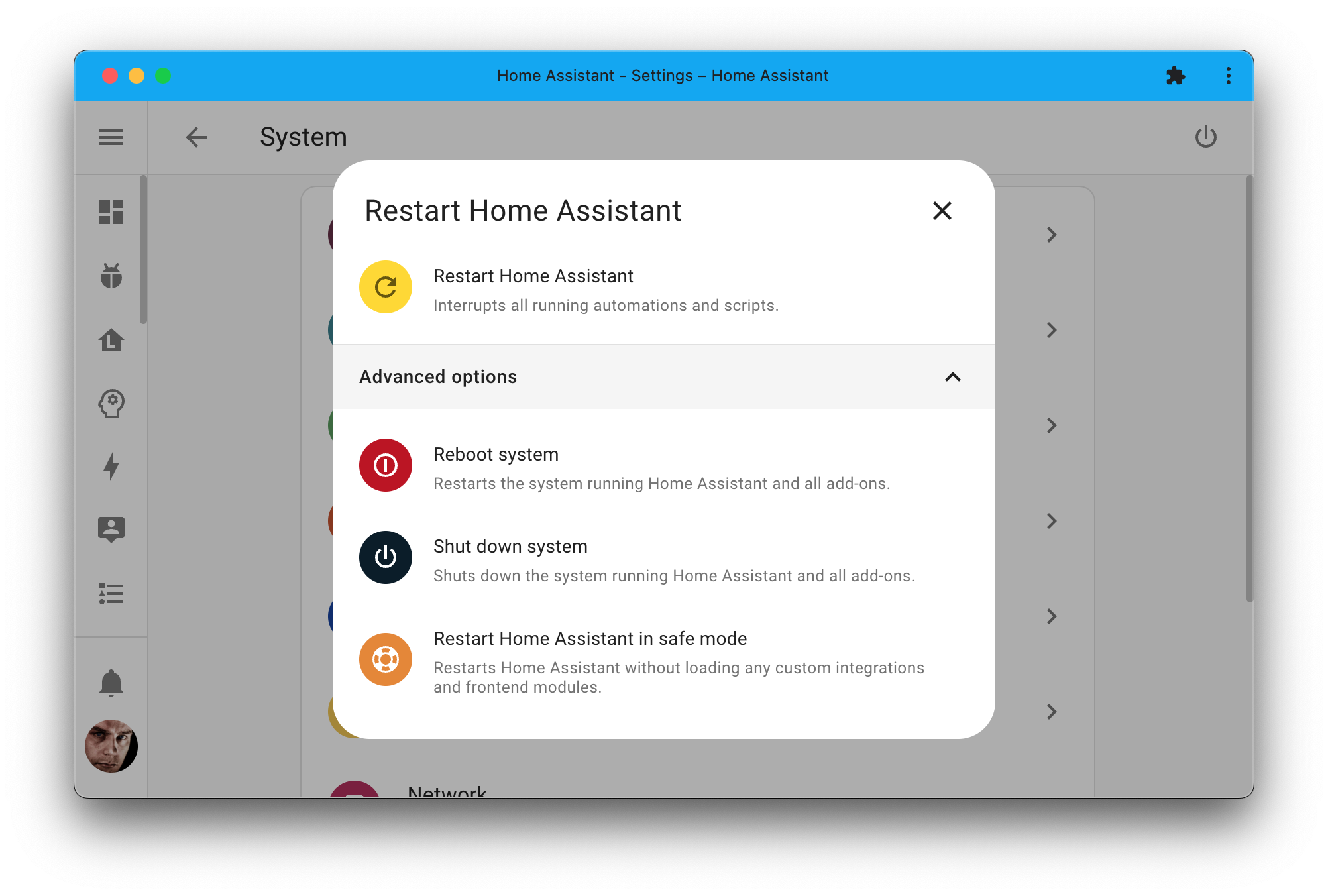 Screenshot showing the restart dialog, which now provides a new option: Restart KS Assistant in safe mode.
