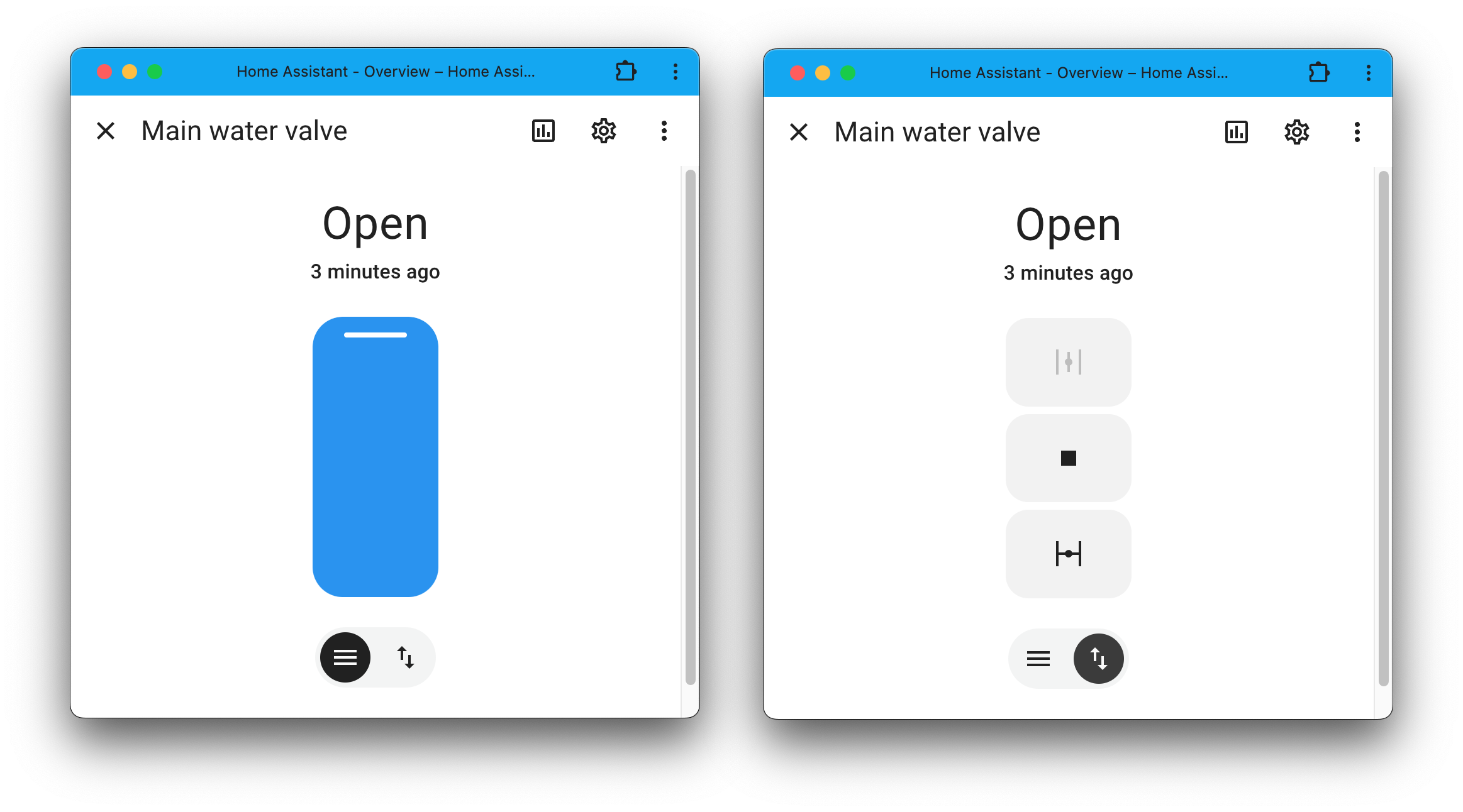 Screenshot showing a valve entity in the KS Assistant UI.