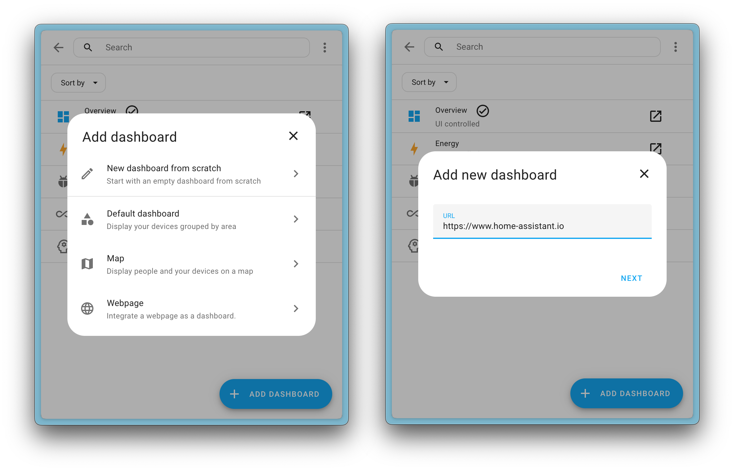 Screenshots showing addition of a new webpage dashboard to KS Assistant, embedding the KS Assistant website.